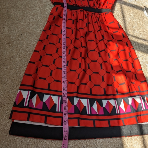 Ted Baker Valent Geometric Print Red Black Zip Front Dress - Picture 10 of 13